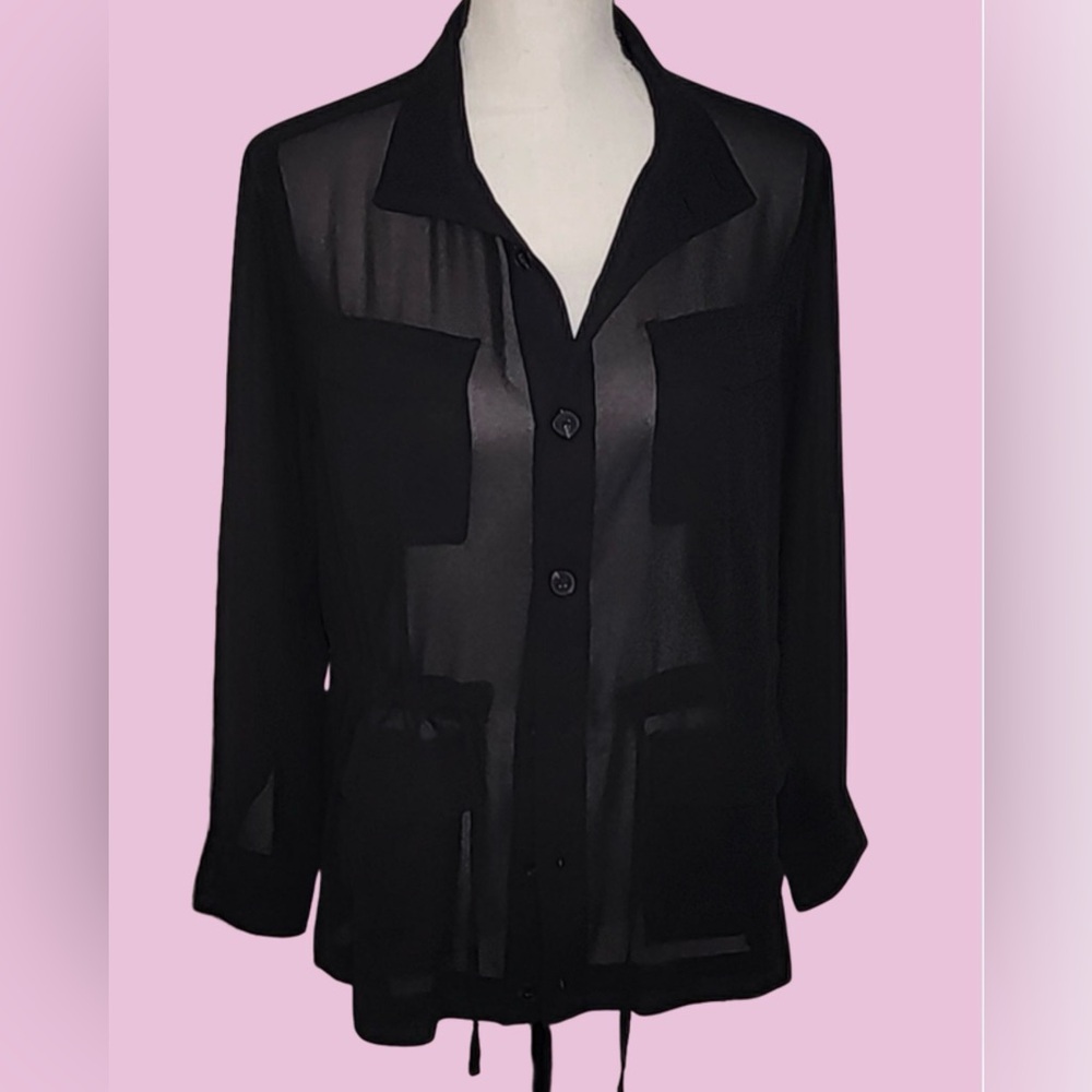 Sheer Black Button-Front Women’s Blouse